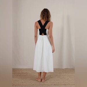 Luxmii Gessato Midi Dress NWT Cream Pinstripe Linen Back Detail Minimalist L